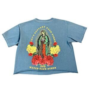 Mighty Fine XS Womens T-Shirt Lets Watch Each Other Grow Blue Graphic Cropped